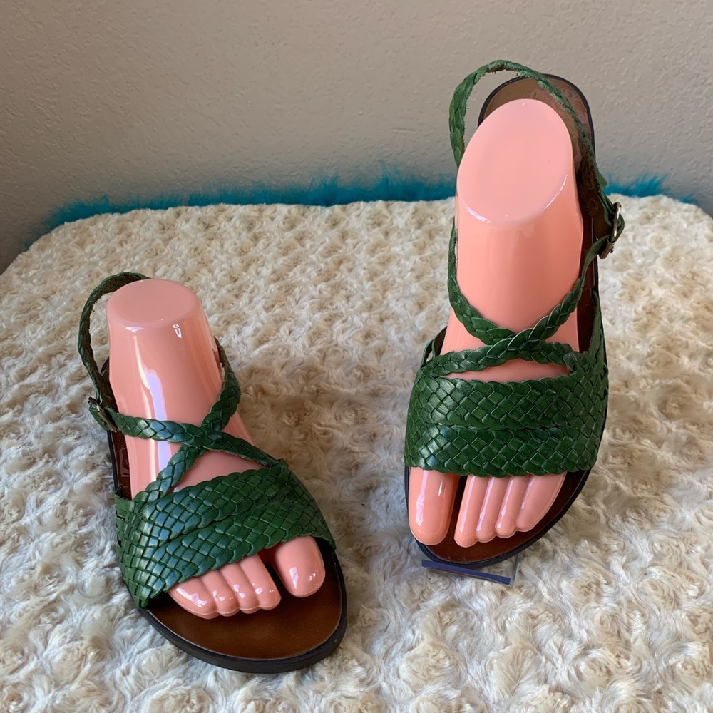 OTBT Forest Green Braided Straps Flat Sling Back Sandal Size 10